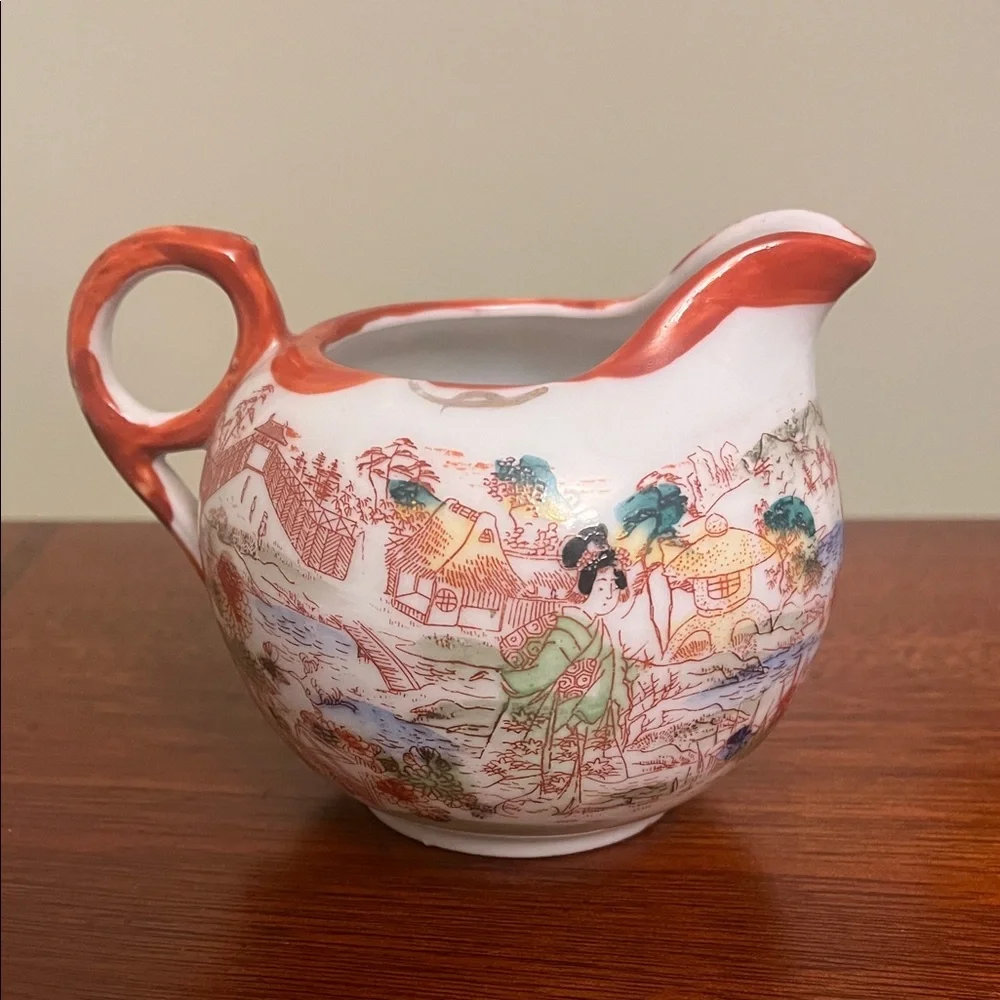 Antique Vintage Asian Made in Japan Geisha Girl Hand-Painted Creamer Pitcher